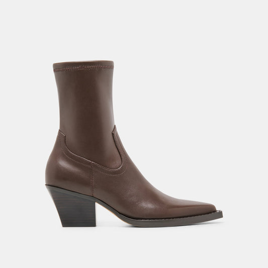 RUTGER Dk Chocolate Leather Mid-Ankle Block-Heel Boots | Dolce Vita