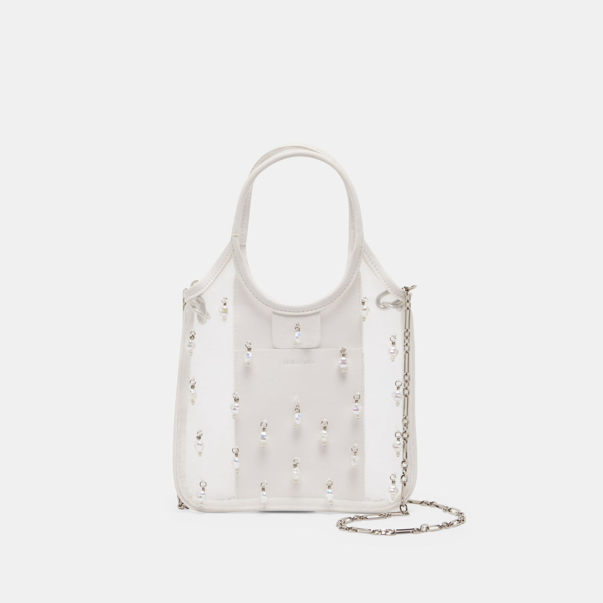 SYLVENE PEARL White Mesh Removable Crossbody Handbag | Dolce Vita