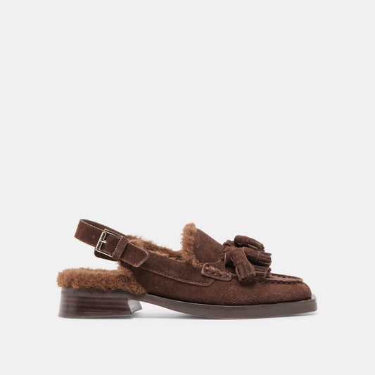 Hamlit Plush Dk Brown Suede Loafers | Dolce Vita