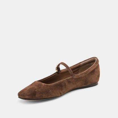 REYES WIDE BALLET FLATS DK BROWN SUEDE