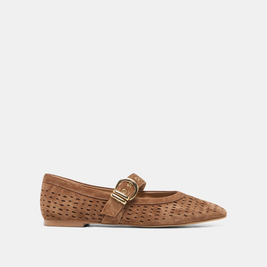 MIKELA Cocoa Perforated Suede Mary-Jane Ballet Flats | Dolce Vita