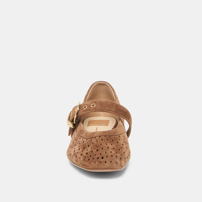 MIKELA BALLET FLATS COCOA PERFORATED SUEDE