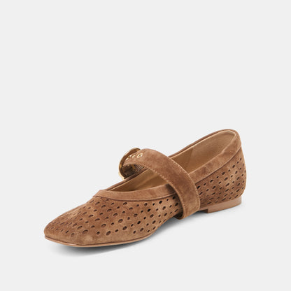 MIKELA BALLET FLATS COCOA PERFORATED SUEDE