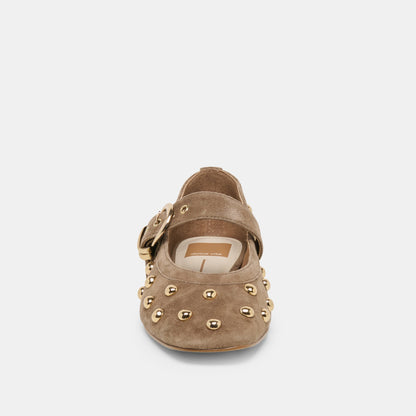MIKEL STUD BALLET FLATS OLIVE SUEDE