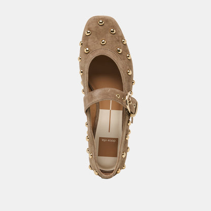 MIKEL STUD BALLET FLATS OLIVE SUEDE