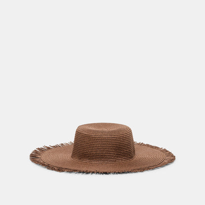 Floppy Dark Brown Sunhat with Ribbon and Frayed Edge | Dolce Vita