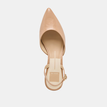 CAREL HEELS LT TAN CRINKLE PATENT LEATHER