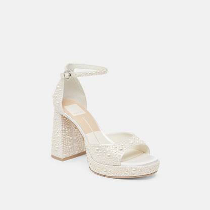 PANDRO PEARL WIDE HEELS TRUE WHITE SATIN