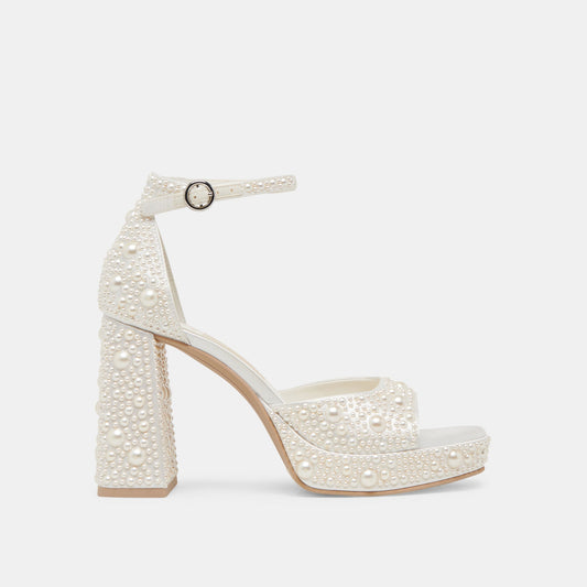 PANDRO PEARL WIDE HEELS TRUE WHITE SATIN