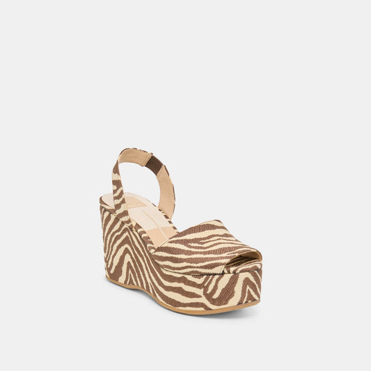 AKERA WEDGES BEIGE ZEBRA RAFFIA