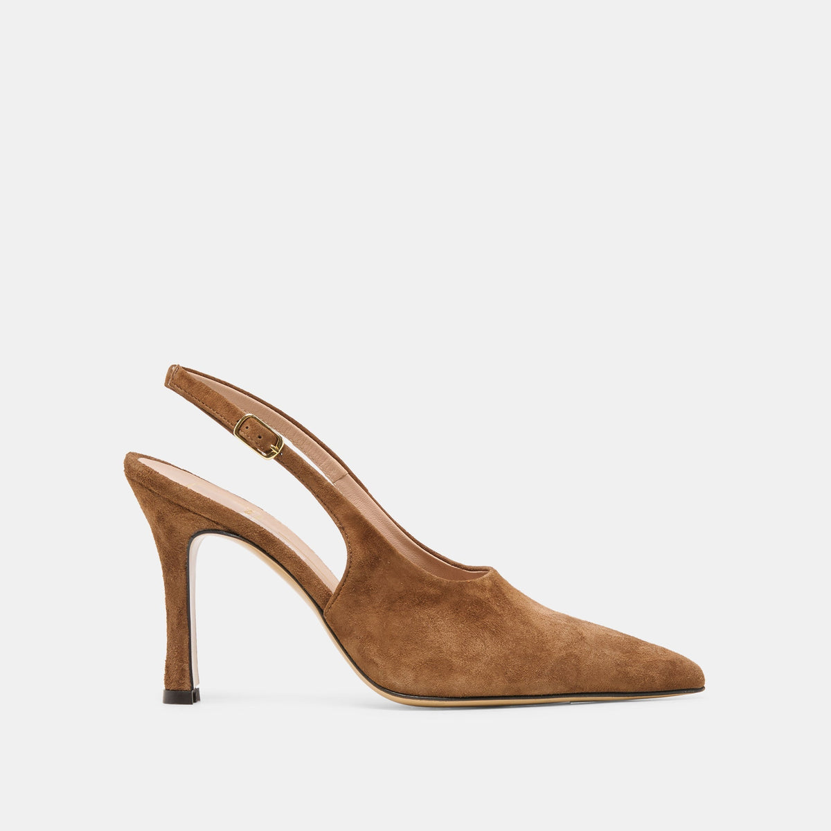 ALINNA Brown Suede Closed-Toe Sling-Back Stiletto Heels | Dolce Vita