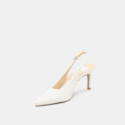 ELASI PEARL HEELS TRUE WHITE SATIN