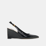 EVELAN Black Leather Pointed-Toe Slingback Wedges | Dolce Vita