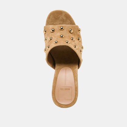 HOLTA STUD WEDGES LT BROWN SUEDE
