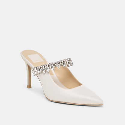 KELI CRYSTAL HEELS WHITE SATIN