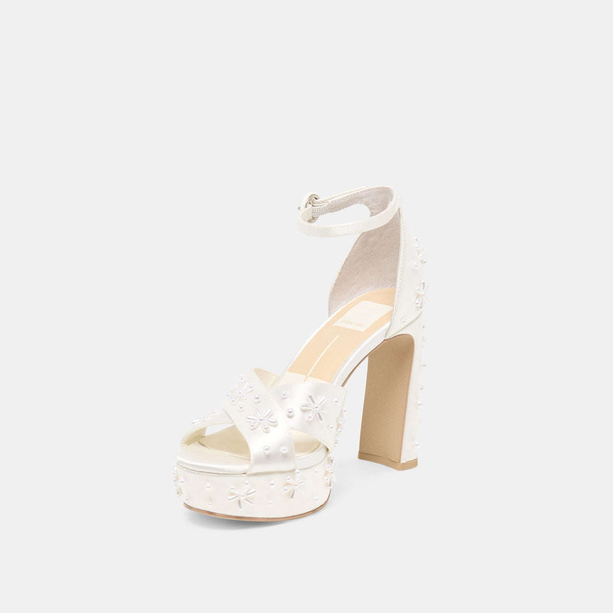 POPPY PEARL HEELS WHITE SATIN