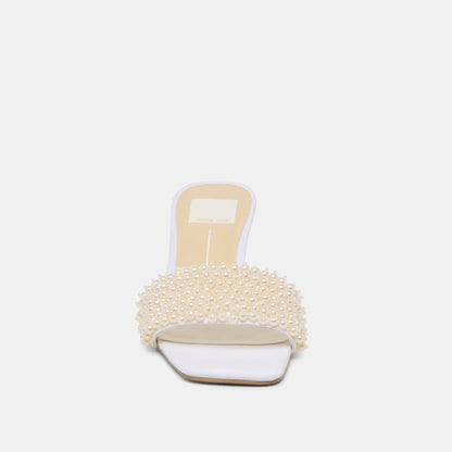 REXA PEARL HEELS OFF WHITE SATIN
