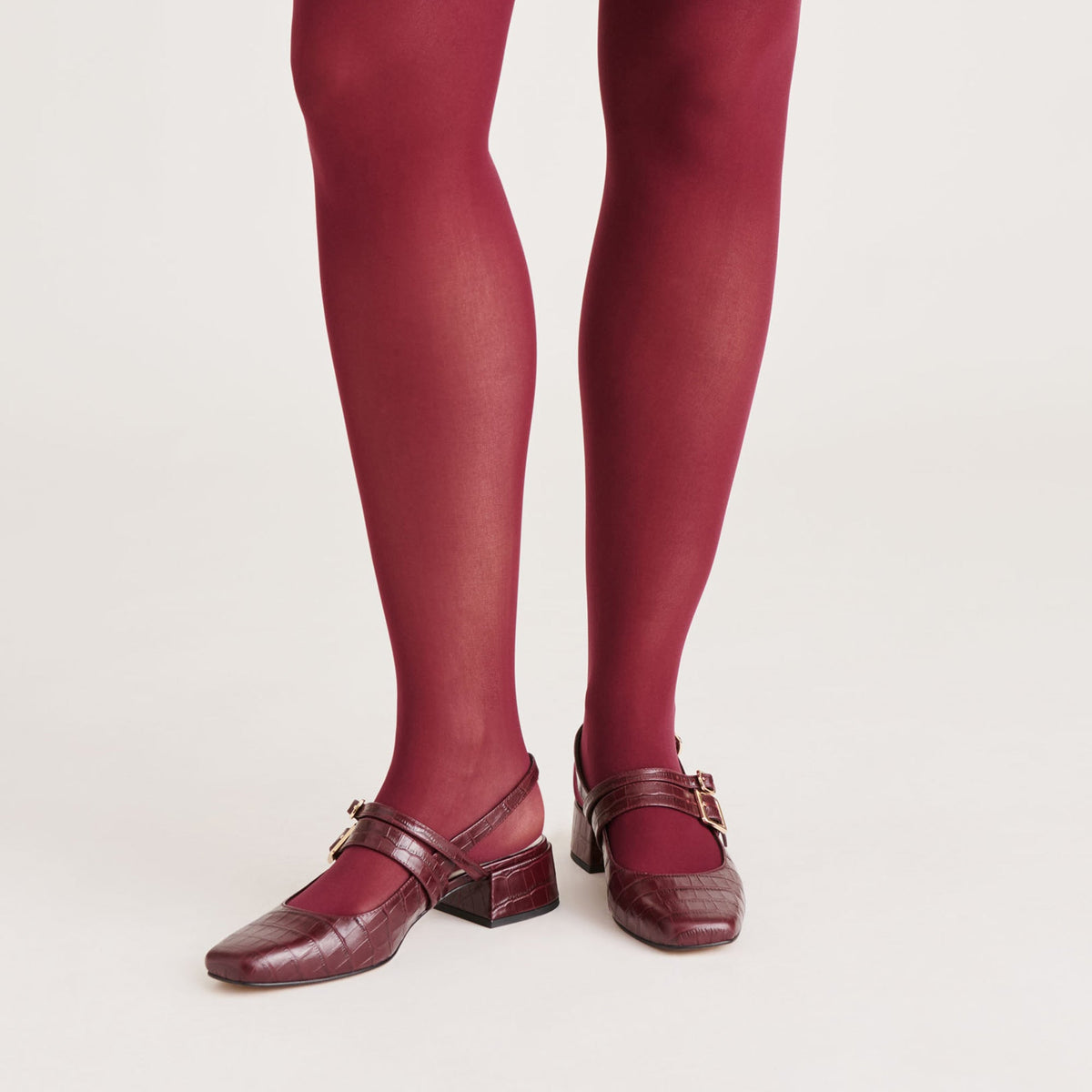 2 PACK SOLID TIGHTS CHERRY BLACK