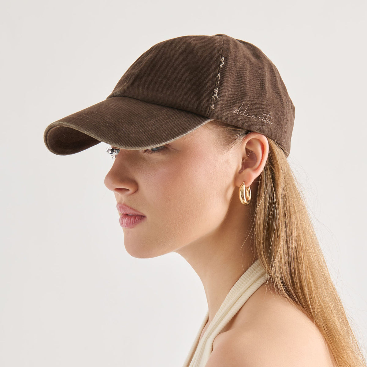 DISTRESSED BASEBALL CAP DARK BROWN