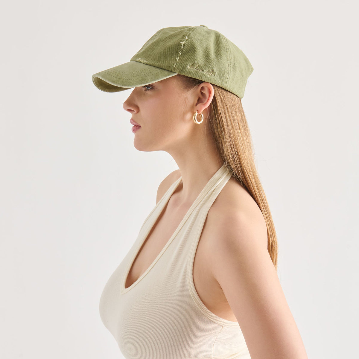 DISTRESSED BASEBALL CAP OLIVE