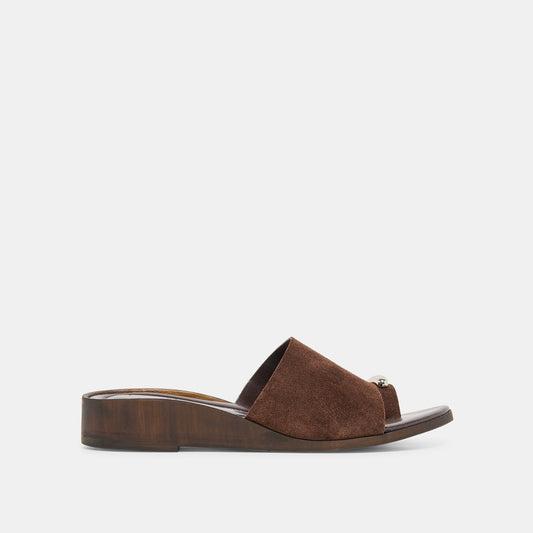 MOXY Dk Brown Suede Metal Detail Open-Toe Sandals | Dolce Vita