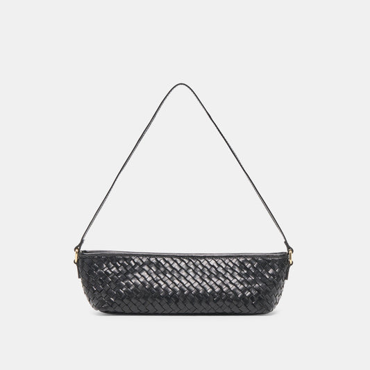 Savaii Black Woven Leather Shoulder Bag | Dolce Vita