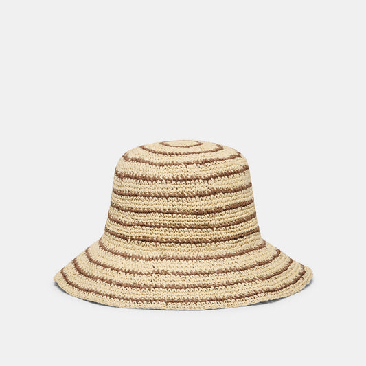 Striped Brown Natural Straw Cloche | Dolce Vita