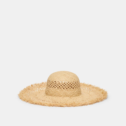 Open Weave Tan Sunhat with Frayed Edge | Dolce Vita